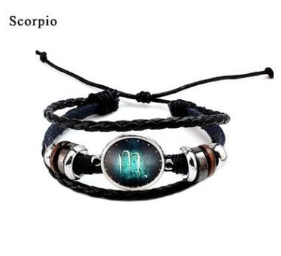 Twelve Constellation Glass Piece Couple Bracelet