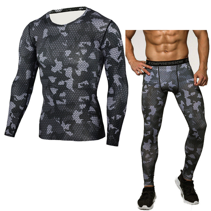 Camouflage Compression Baselayer Set Sports Compression Set Long Sleeve T-Shirt Tights Exercise Clothes Workout Bodysuit Fitness Suits for Men