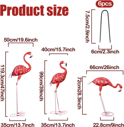 Flamingo Garden Statue E Sculture, 3 Pz Metallo Grande Rosso Flamingo Uccelli Figure Yard Art Ornamenti per Giardino Patio Prato Backyard Decor (Rosso)