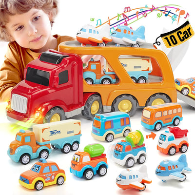 Camion Macchinine per Bambini 2 Anni, 10 Pezzi Camion Cars Con Suoni E Luci, Camion Giocattolo Regalo per Bambino 1 2 3 Anni