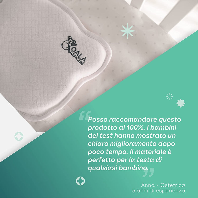 Cuscino Neonato Plagiocefalia Sfoderabile (Con Due Federe) per Aiutare a Prevenire E Trattare La Testa Piatta in Memory Foam - Bianco - Design Registrato KBC®