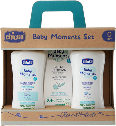 Baby Moments Set Con Bagno Corpo Da 200 Ml, Shampo Senza Lacrime Da 200 Ml, Pasta Lenitiva Da 100 Ml, 0 Mesi +