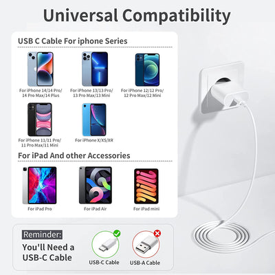 Iphone Caricatore USB C, 25W USBC Rapido Presa per Iphone 11/12/13/14/14 Pro/14 Pro Max/14 plus Mini SE XS XR X 8 7 6, Airpods, Spina Spinotto Adattatore Ricarica Carica Caricabatterie Alimentatore