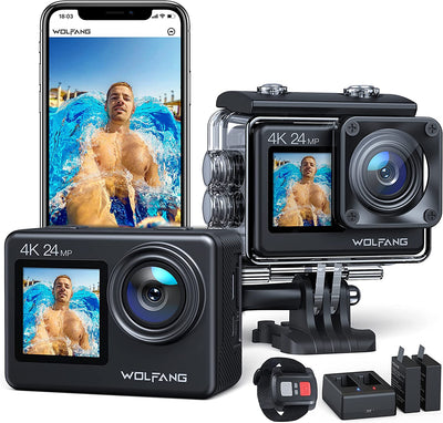 Dual Color Screen Action Cam GA200 4K 24MP Wifi Fotocamera 40M Impermeabile Subacquea Videocamera Casco Anti-Shock Con Telecomando 2.4G, Caricabatterie, Batterie 2X1050Mah E Accessori