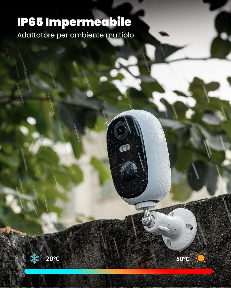 2K Telecamera Wi-Fi Interno / Esterno Batteria Senza Fili, Videocamera Sorveglianza Con Visione Notturna a Colori, Allarme Con Rilevamento Del Movimento, Sirena, IP65, Audio a 2 Vie, Sd/Cloud