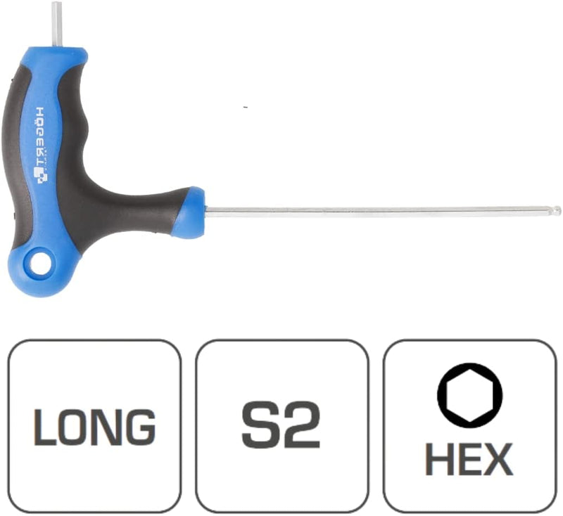 - Chiave Esagonale Tipo T Con Sfera - Lunga - Diametro 4 Mm - Realizzato in Acciaio S2 Di Alta Qualità - Resistente Alla Deformazione E All&