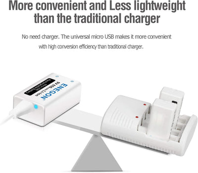 9V USB Dirette Batteria 650Mah Litio Ricaricabile Con Cavo Micro USB 2 in 1 per Microfono, Allarme Antifumo, Giochi Elettrici, Walkie-Talkie Ed Altri Dispositivi (2-Pezzi)