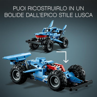 42134 Technic Monster Jam Megalodon 2 in 1, Da Monster Truck Camion Giocattolo a Macchina Low Racer Lusca, Idea Regalo per Bambini, Bambine, Ragazzi E Ragazze Da 7 Anni