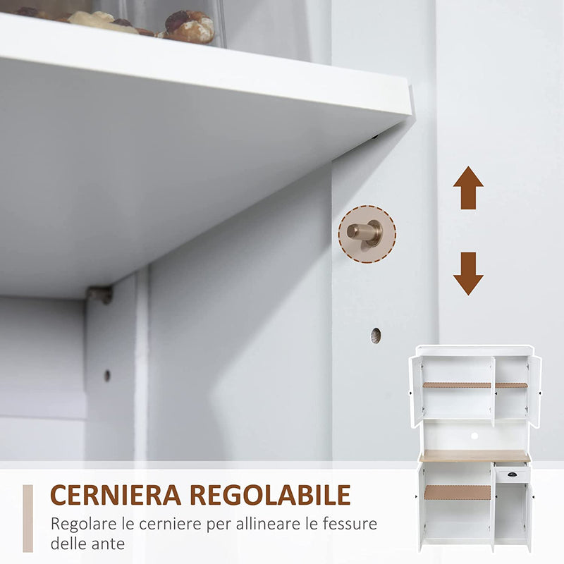 Mobile Cucina in Legno Con Armadietti E Cassetto, Credenza Stile Country Con Mensole Regolabili, 101X39X180Cm, Bianco