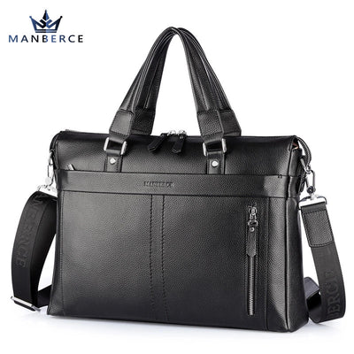 Manbers Brand Real Leather Business and Leisure Handbag Official Document of Baotou Layer Men'S Single Shoulder Large Capacity Package