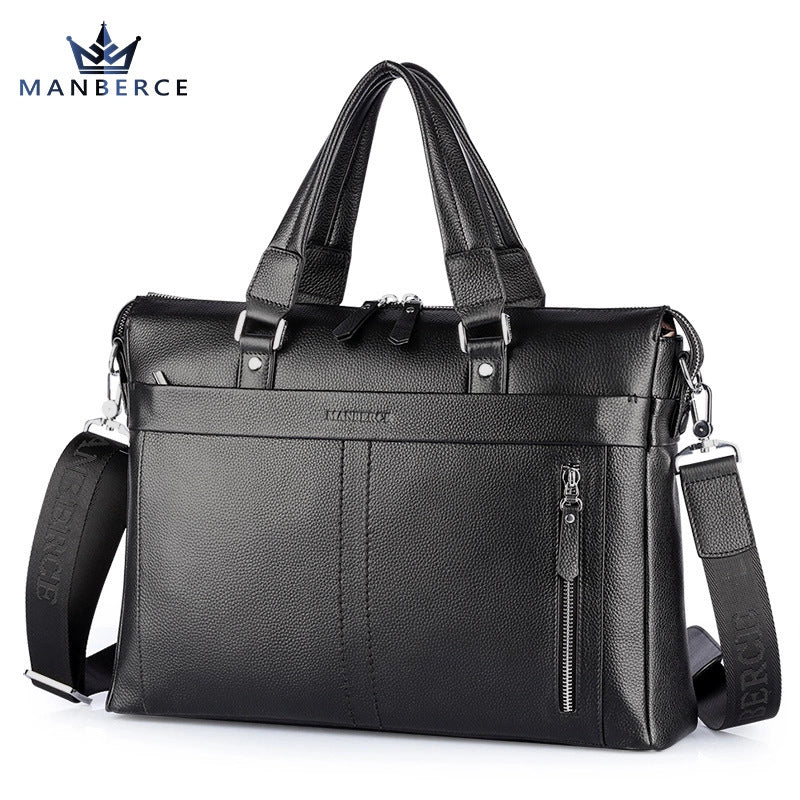 Manbers Brand Real Leather Business and Leisure Handbag Official Document of Baotou Layer Men&