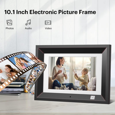 Cornice Digitale 10.1 Pollici,1280 X 800 FHD IPS, Cornice Elettronica per Foto 16:10, Foto, Musica, Lettore Video, Calendario, Allarme, Supporto Scheda USB/SD Con Telecomando, Nero