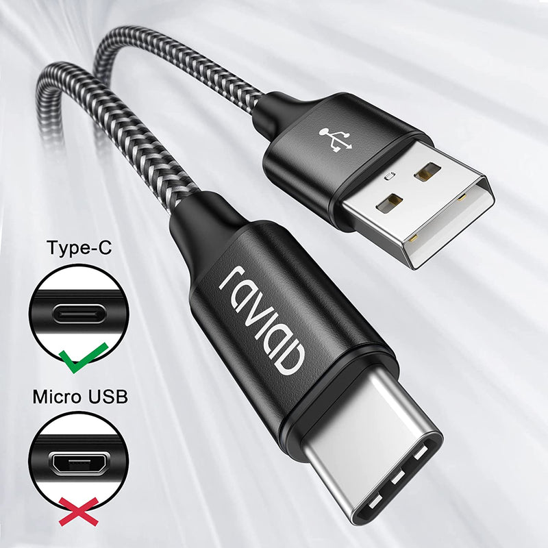 Cavo USB C [2Pezzi, 1M], Cavo USB Tipo C Nylon Cavo USB Type-C per Samsung Galaxy S21/S10/ S9/A30/A40/A50/A70, Huawei P30/P20/P10, Oneplus 6T/9, Google Pixel 5, Realme - Nero