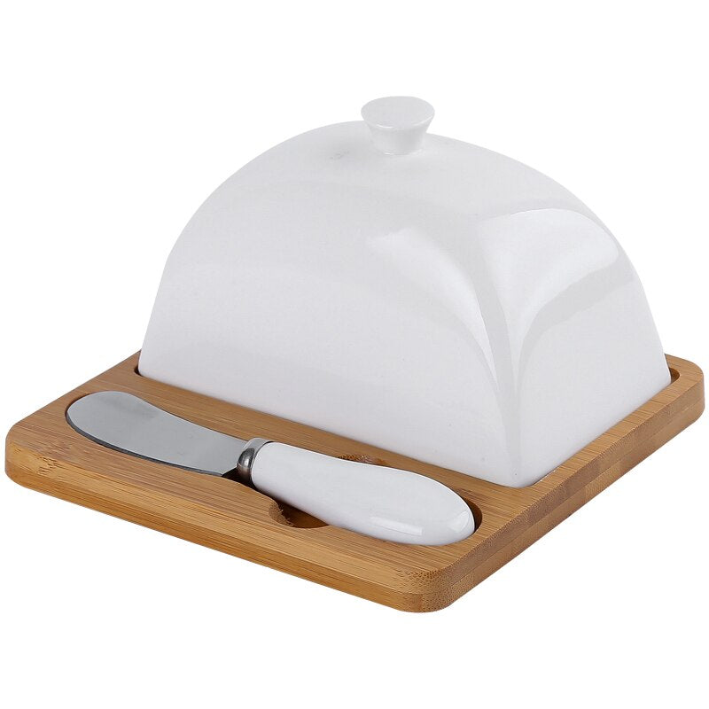 Simple Rectangle Ceramic Butter Dish with Lid Set