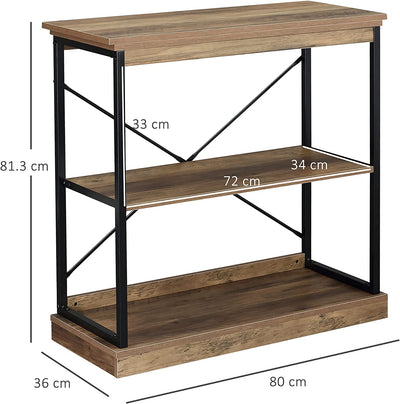 Scaffale Libreria in Stile Industriale, Mobile Multiuso in Legno Marrone E Metallo Nero, 80X36X81.3Cm