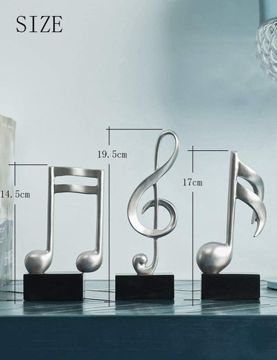 3Pcs Musical Note Scultura Statua Pianoforte Decorative Statuetta Resina Regali Argento 19Cm