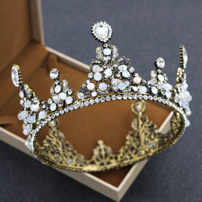 Korean Bride Rounded Crown Princess Pearl Diamond Wedding Ornaments Crown Headdress Wedding Accessories