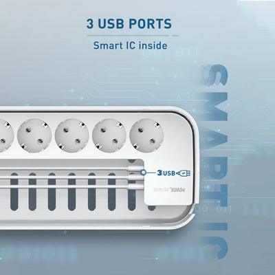 Ciabatta Multipresa USB Con Scatola Porta Cavi, Presa Multipla 5 Prese Con 3 USB, Adattatore per Presa per Scatola Portacavi (2500 W) Con Cavo Da 2M, 29,5 * 14 * 14 Cm,Bianco