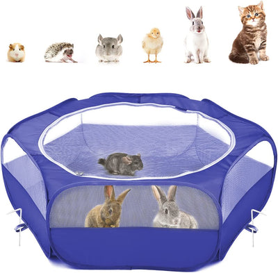 Recinto per Animali Domestici, Box per Animali Piccoli, Tenda per Gatti Cani Cuccioli, Portatile Gabbia, Recinzione in Tessuto Oxford E a Rete, Resistente E Pieghevole - Blu Scuro