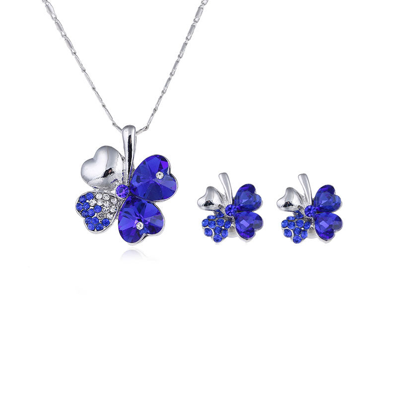 Four-Leaf Clover Crystal Necklace Earrings