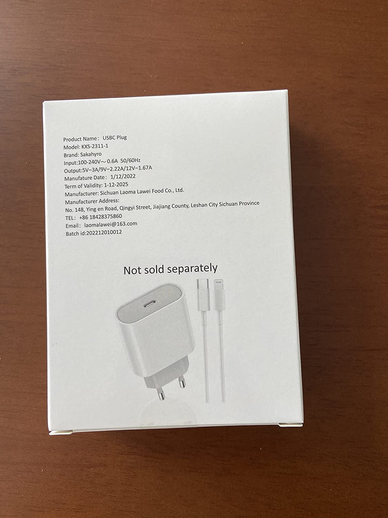 Caricatore Rapido USB C 20W with 2M Cavo for Iphone 14/14 Pro/ 14 Pro Max/ 14 Plus/ 13/12/11/XS/XR/X/8, Airpods,  USBC Caricabatterie Spina Adattatore Alimentatore Presa Carica Muro Ricarica