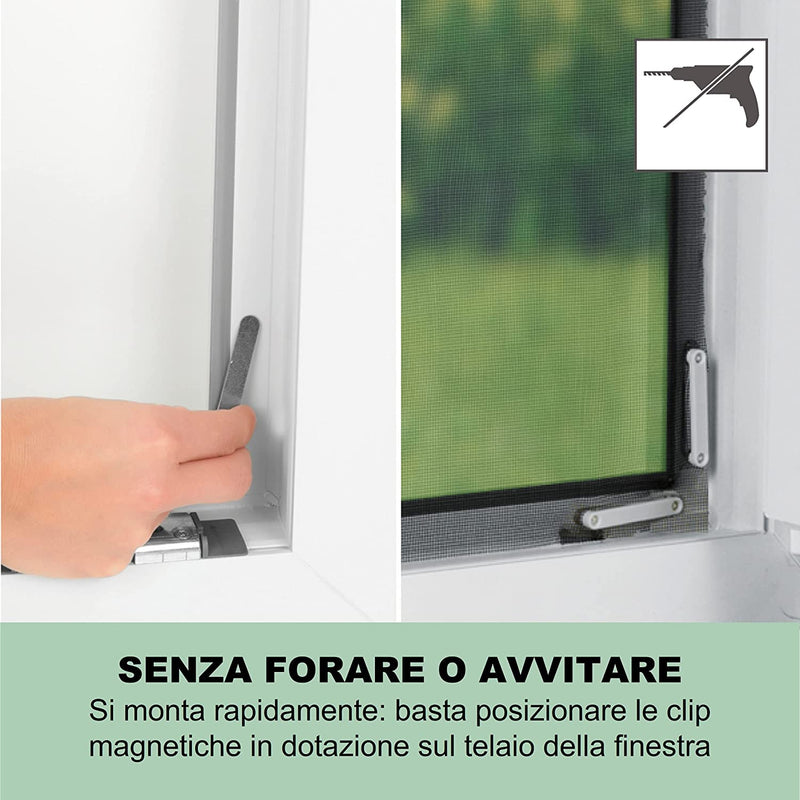 Zanzariera per Finestre Con Magic Click | Tagliata Individualmente Su Misura per Tutte Le Finestre Fino a 150 X 130 Cm | Facile Installazione Con 12 Magneti - Senza Forare O Avvitare [Nero]