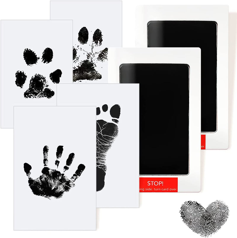 Kit Impronte Mani E Piedi Neonato Inchiostro 2 Pezzi Non Tossici Senza Tocco Touchpad Cornice per Bambini 0 a 6 Mesi E Animali Domestici Nero