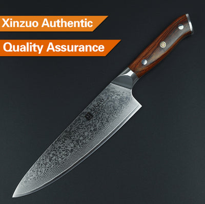 XINZUO 8 Inch Chef Knives High Carbon Grade VG10 Japanese 73 Layer Damascus Kitchen Knife Stainless Steel Gyuto Knife Rose Wood Handle