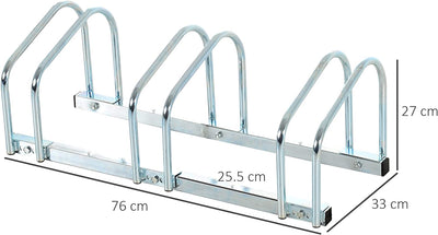 Rastrelliera Portabiciclette Parcheggio per 3 Biciclette in Acciaio, 76X33X27 Cm, Argento