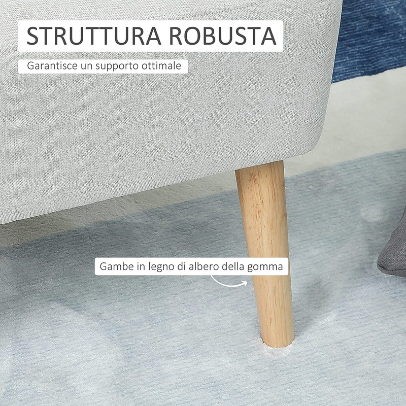 Poltrona Imbottita per Soggiorno E Sala in Stile Nordico, Poltroncina Da Camera in Tessuto E Gambe in Legno, Bianco