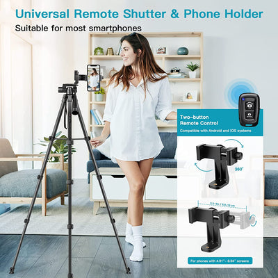 172Cm Treppiede Fotocamera, Treppiedi in Alluminio Leggero, Treppiede Smartphone per Iphone Con Supporto Telefonico E Telecomando Wireless, Con Testa Girevole a 3 Vie per Canon Nikon Sony DSLR