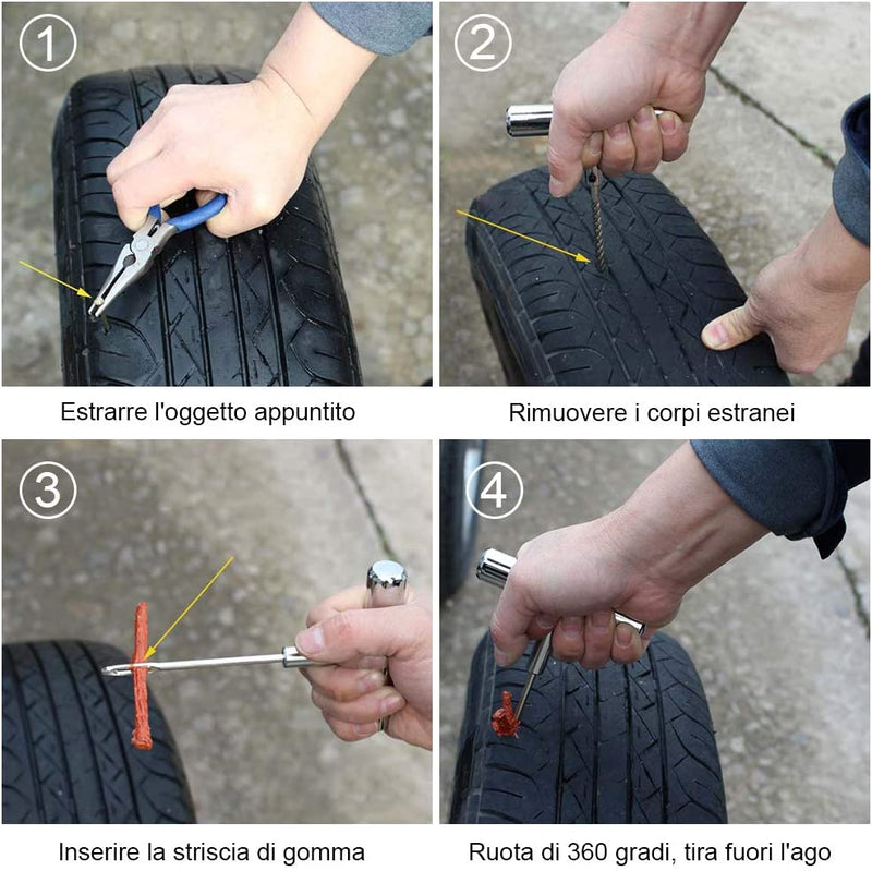 32Pcs Kit per Riparazione Pneumatici, Moto Kit Ripara Pneumatici Gomme Professional Kit Di Riparazione per Copertone Tubeless per La Riparazione Di Forature