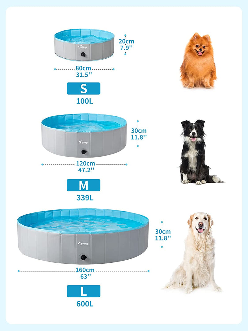 Piscina per Cani, 80Cm / 120Cm/ 160Cm Piscina Pieghevole per Cani Grandi E Piccoli, Piscina Rigida per Bambini, 100% Sicuro & Non Tossico