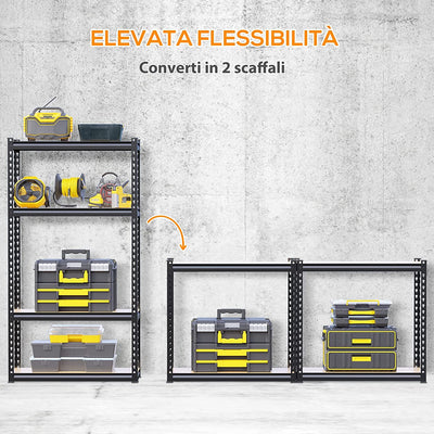 Scaffalatura Industriale a 4 Livelli in MDF E Acciaio, Scaffale per Garage E Cantina Con Ripiani Aperti E Regolabili, 81.3X30X152.4 Cm, Nero E Marrone