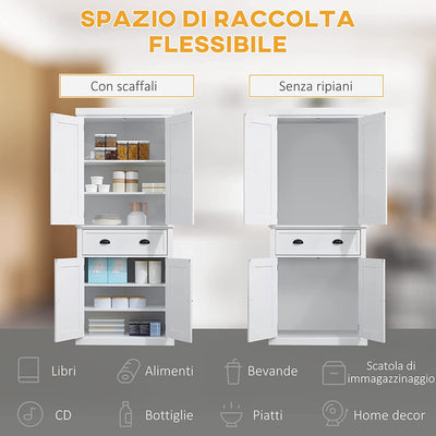 Mobile Cucina Con Armadietto Superiore E Inferiore E Cassetto Centrale in MDF, Truciolato E Metallo, 76X40.5X184Cm, Bianco