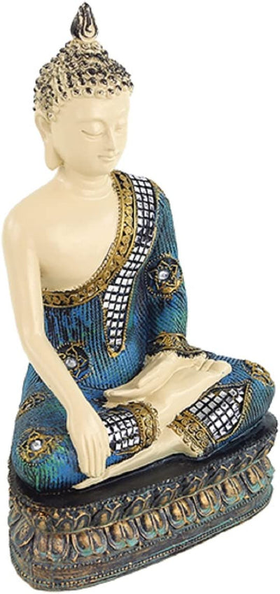 Statua Buddha H 32 X 20 X 15 Poliresina Con Intarsio a Mosaico a Specchio Meditazione