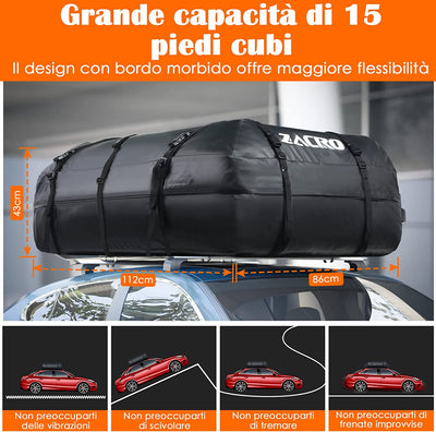 425L Borsa Portatutto per Tetto Dell'Auto Car Rooftop Cargo Bag Sacchetto Di Carico Del Sacchetto Di Tetto Dell'Automobile Impermeabile Durable Box Box Da Tetto per Viaggi, Nero