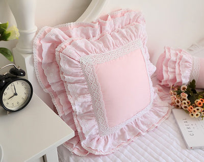 Pink Princess Cotton Lace Ruffle Cushion Cover