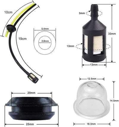 Tubi Serbatoio Decespugliatore Filtro Benzina, Decespugliatore Tubo Carburante, Kit Tubo Filtro Serbatoio Carburante Con Guarnizioni E Primer per Decespugliatore Motosega Tagliasiepi Potatore(4 Pezzi)