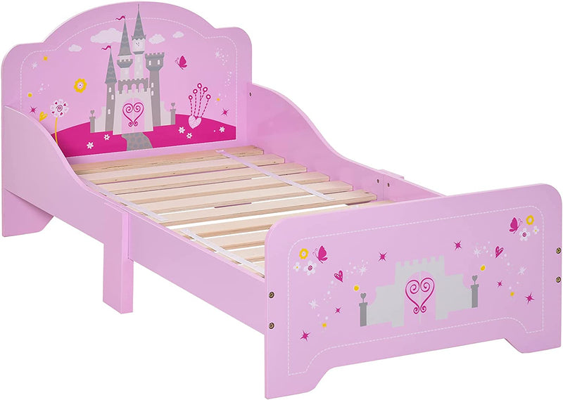 Letto per Bambini Con Bordi Rialzati in Legno per Cameretta, Lettino per Bimbi Da 3-6 Anni, 143X73X60Cm, Rosa