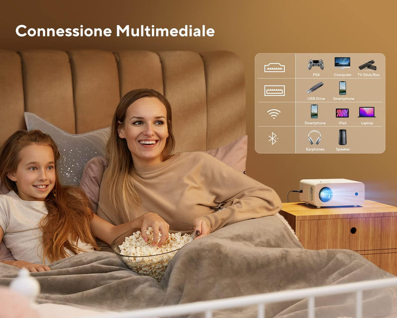 Proiettore 5G Wifi Bluetooth 9000 Lumens,  O7 Proiettore 4K Supporto 1080P Nativo, Videoproiettore Full HD Home Cinema per TV Stick/Ios/Android/Ps5/Hdmi/Usb/Pc (Con Treppiede)