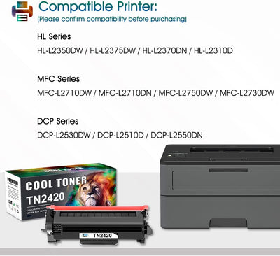 TN2420 Compatibile Cartuccia Di Sostituzione Toner per Brother MFC L2710DW L2710DN MFC-L2710DW MFC-L2710DN MFC-L2750DW HL-L2350DW DCP-L2510D DCP-L2530DW TN 2420 TN-2420 TN2410 Nero 2-Pack