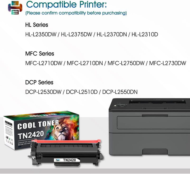 TN2420 Compatibile Cartuccia Di Sostituzione Toner per Brother MFC L2710DW L2710DN MFC-L2710DW MFC-L2710DN MFC-L2750DW HL-L2350DW DCP-L2510D DCP-L2530DW TN 2420 TN-2420 TN2410 Nero 2-Pack