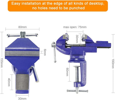 Morsa Da Banco Girevole Con Incudine, Morsa Da Tavolo Larghezza Ganasce 80Mm, Professionale Morsa Da Banco in Acciaio Fuso per Falegnameria Con Base Girevole 360 °