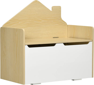 Panca Contenitore Portagiochi per Bambini in Legno E Schienale a Casetta, 62.5X34X61.5Cm, Bianco