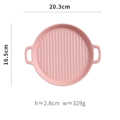 Binaural Baking Tray Pizza Tray round Dish Plate Dish Creative Oven Ceramic Net Celebrity Tableware Microwave Flat Plate