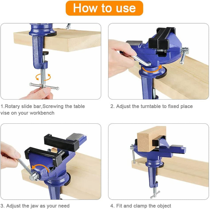 Morsa Da Banco Girevole Con Incudine, Morsa Da Tavolo Larghezza Ganasce 80Mm, Professionale Morsa Da Banco in Acciaio Fuso per Falegnameria Con Base Girevole 360 °