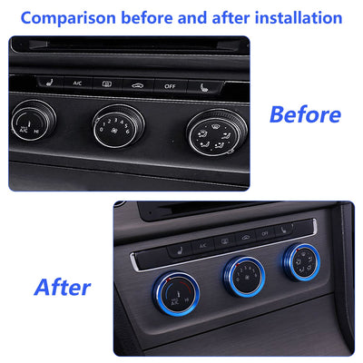 3 Pezzi Accessori Auto Tuning, Blu Decorazione Anello Manopola Aria Condizionata Compatibile Con 2014-2020 Volkswagen Golf 7/7.5, Pulsante Adesivo Compatibile Con Passat, Arteon