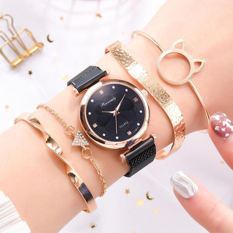 Net Belt Magnet Quartz Watch Bracelet 5Pcs/Set