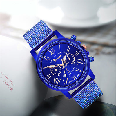 Dual-Faced Roman Numeral Mesh Band Quartz Unisex Watch